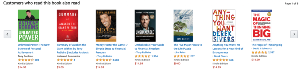Anthony Robbins book recommended by Amazon on people also bought feature